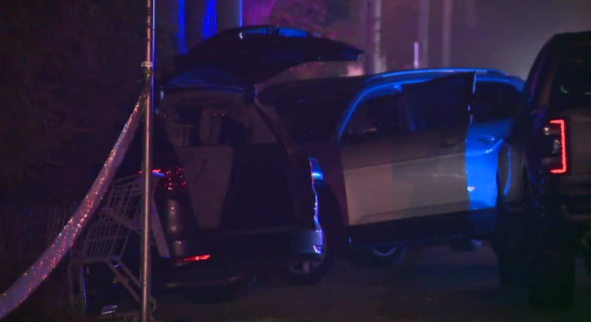 Police in Langley at the scene of an officer-involved shooting Wednesday evening that resulted in one male suspect shot in the leg, and the alleged ramming of a police vehicle into the suspect vehicle.