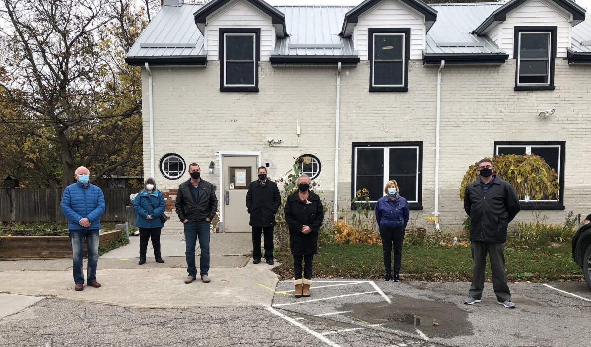 MPP Laurie Scott, second from right, announced more than $1.7M for A Place Called Home homeless shelter in Lindsay, Ont., on Tuesday.