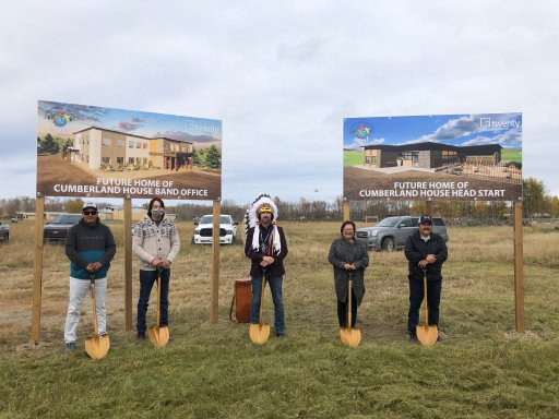 Cumberland House Cree Nation Chief Rene Chaboyer and councillors at sod-turning ceremony on Oct. 1, 2020.