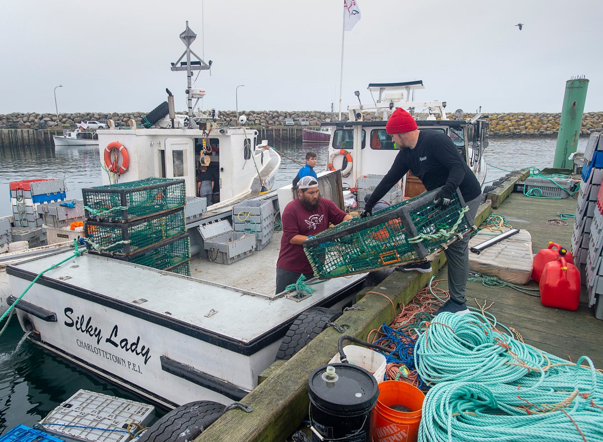 Indigenous lobster boats are geared up in Saulnierville, N.S. on Wednesday, Oct. 21, 2020.