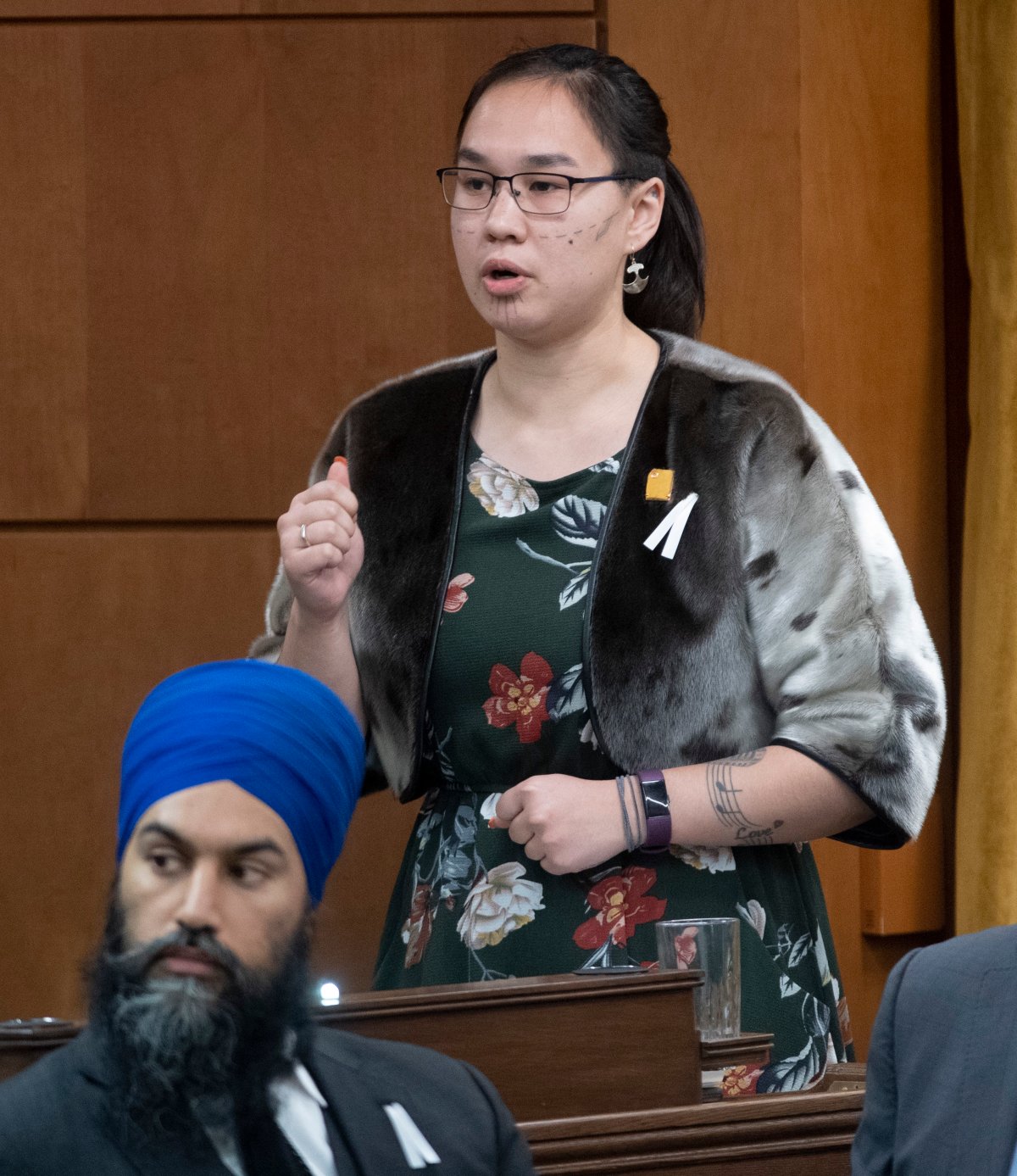 Nunavut MP Mumilaaq Qaqqaq rises during Question Period in the House of Commons Friday December 6, 2019 in Ottawa. 