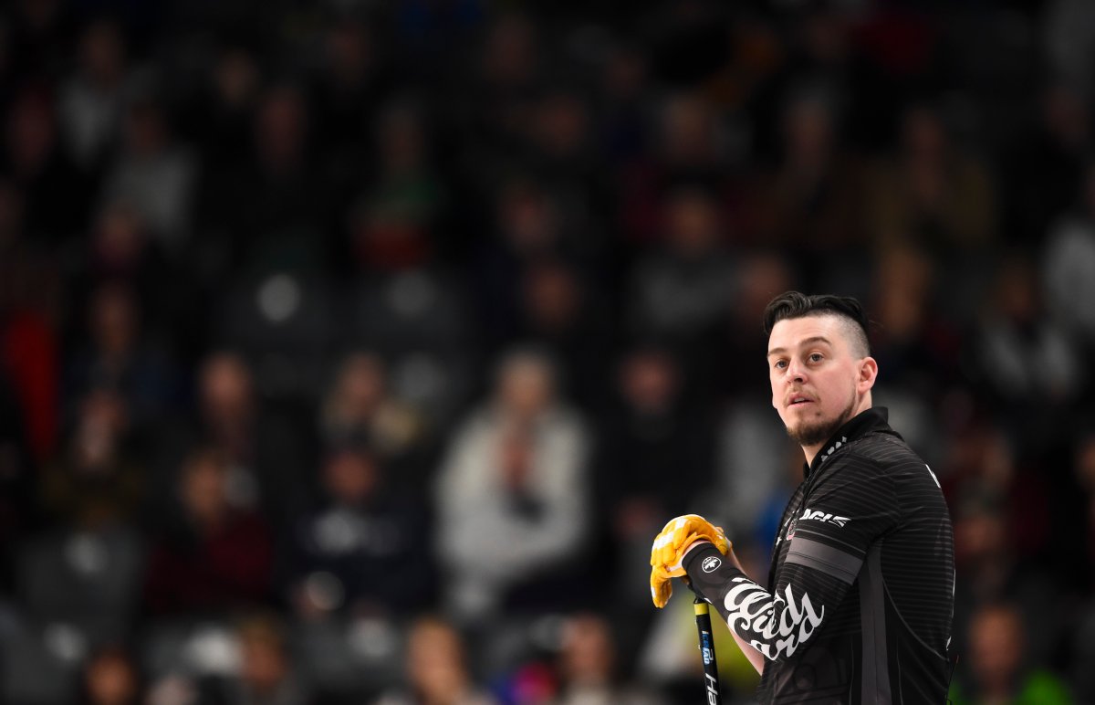 Team Wild Card lead Colin Hodgson takes on Team Canada at the Brier in Kingston, Ont., on Tuesday, March 3, 2020.