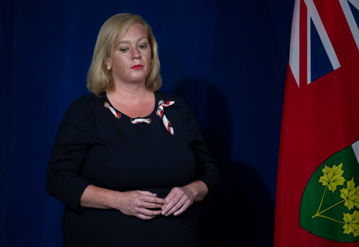 Lisa MacLeod  Ontario's Minister of Tourism, Culture, and Sport attends Ontario Premier Doug Ford's daily briefing in Toronto on Monday, June 15, 2020. MacLeod says the CFL has discussed Hamilton and Burlington, Ont. as potential hub cities. MacLeod told reporters Tuesday that in the league's discussions with the Ontario government, it has mentioned the two southern Ontario cities as possible hubs for a 2020 season. 