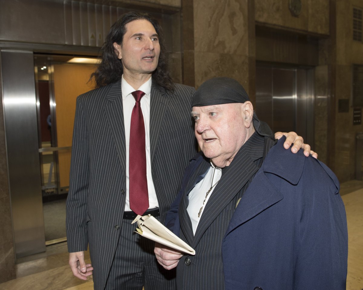 James Sears and LeRoy St. Germaine (right) leave court after being found guilty of promoting hate in Toronto on Thursday January 24, 2019. 