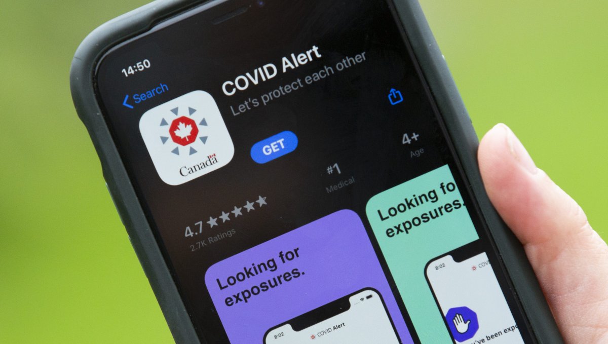 A person uses the Covid alert app pictured on a cellphone in Kingston, Ontario on Thursday, Aug 27, 2020.
