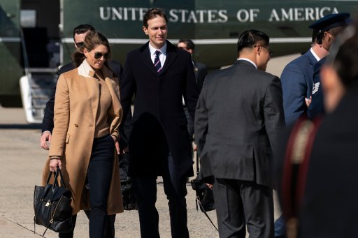 Counselor to the President Hope Hicks, left, with White House senior adviser Jared Kushner, walk from Marine One to accompany President Donald Trump aboard Air Force One as he departs Wednesday, Sept. 30, 2020, at Andrews Air Force Base, Md.
