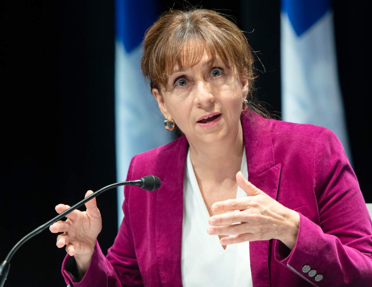 Quebec Culture Minister Nathalie Roy announces financial aid for the entertainment industry during the COVID-19 media briefing, Friday, October 2, 2020  in Montreal.