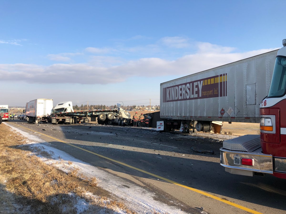 Saskatoon police say a semi driver is dead after three super-B semis crashed on Circle Drive near the College Street exit.
