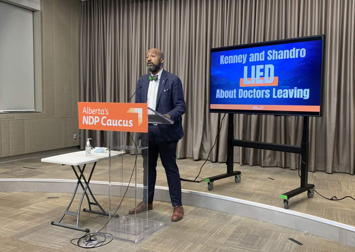 Alberta NDP MLA David Shepherd speaks in Edmonton, Alta., Thursday, Oct. 1, 2020.