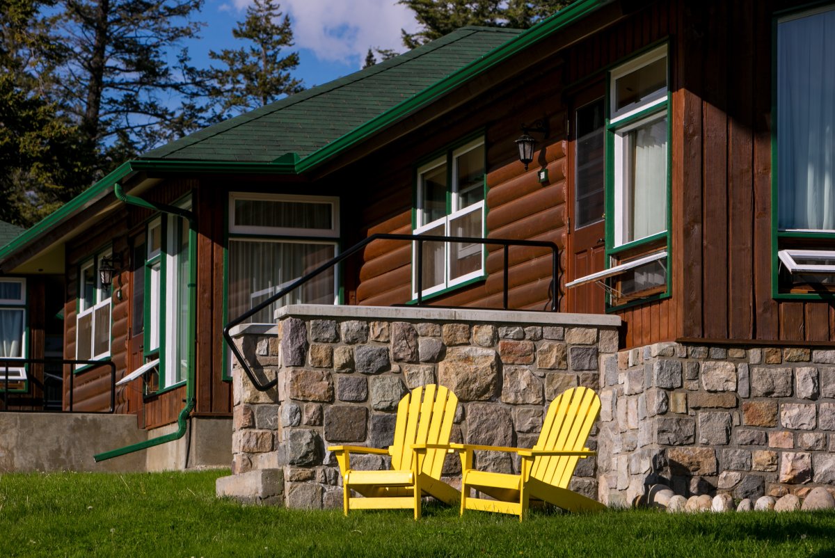 Adirondack chairs at the Fairmont Jasper Park Lodge are viewed on June 24, 2013 near Jasper, Alberta, Canada.  