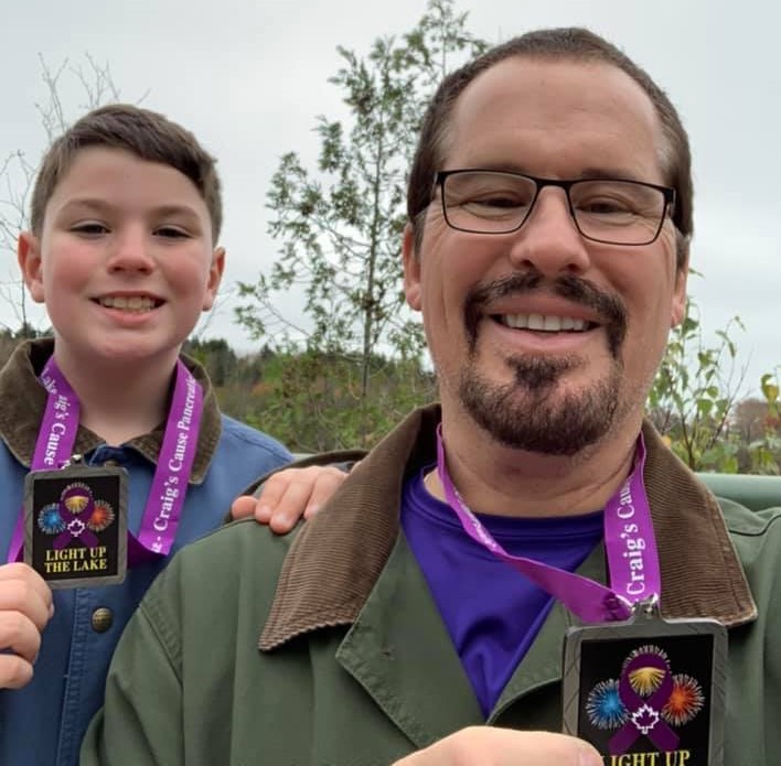 John and Tevin participate in the 2020 virtual Light Up the Lake walk for pancreatic cancer.