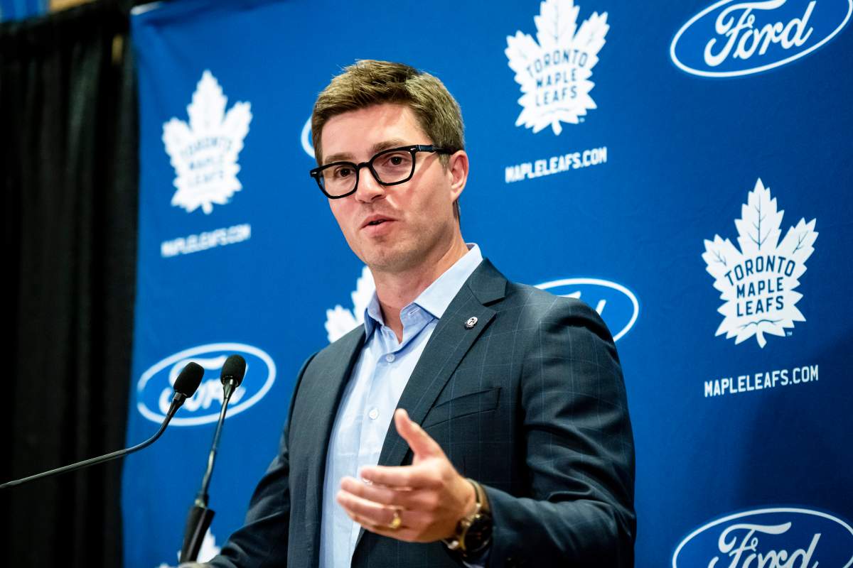 Toronto Maple Leafs general manager Kyle Dubas speaks to the media in Toronto on Thursday, September 12, 2019.