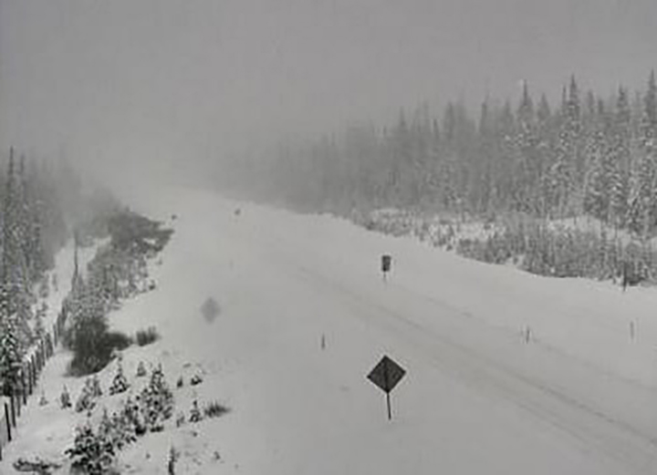 Weather conditions along the Okanagan Connector on Friday morning at 10:30 a.m. The Okanagan Connector has an elevation of 1,717 metres.
