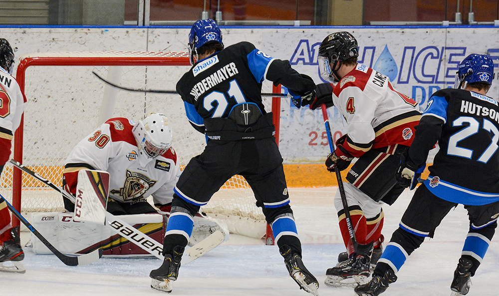 Jackson Niedermayer scored twice for Penticton in the Vees’ 7-3 win over West Kelowna in BCHL exhibition action on Friday night. 