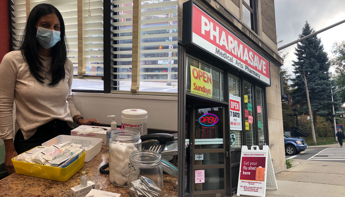 Pharmacy manager Priya Sidhu says there's been a 'huge' demand for the flu vaccine at the Pharmasave in the Medical Arts building on James Street South.