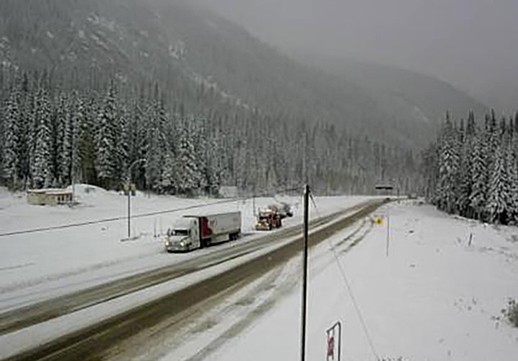 Road conditions at Rogers Pass along the Trans-Canada Highway in B.C., on Friday, Oct. 16, 2020. 