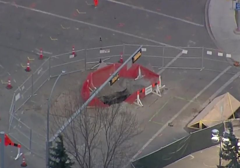 EPCOR crews discovered a massive hole at 61 Avenue and 109 Street. The hole in the roadway is approximately three metres long, one metre wide and 23 metres deep. 