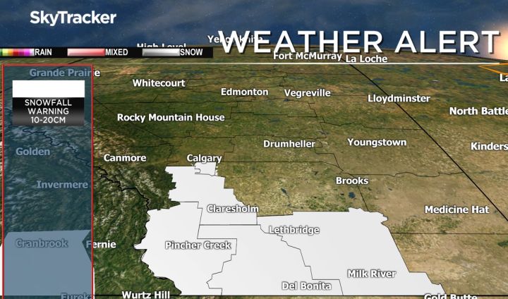 Snowfall warnings were issued for a number of areas in southern Alberta on Friday.