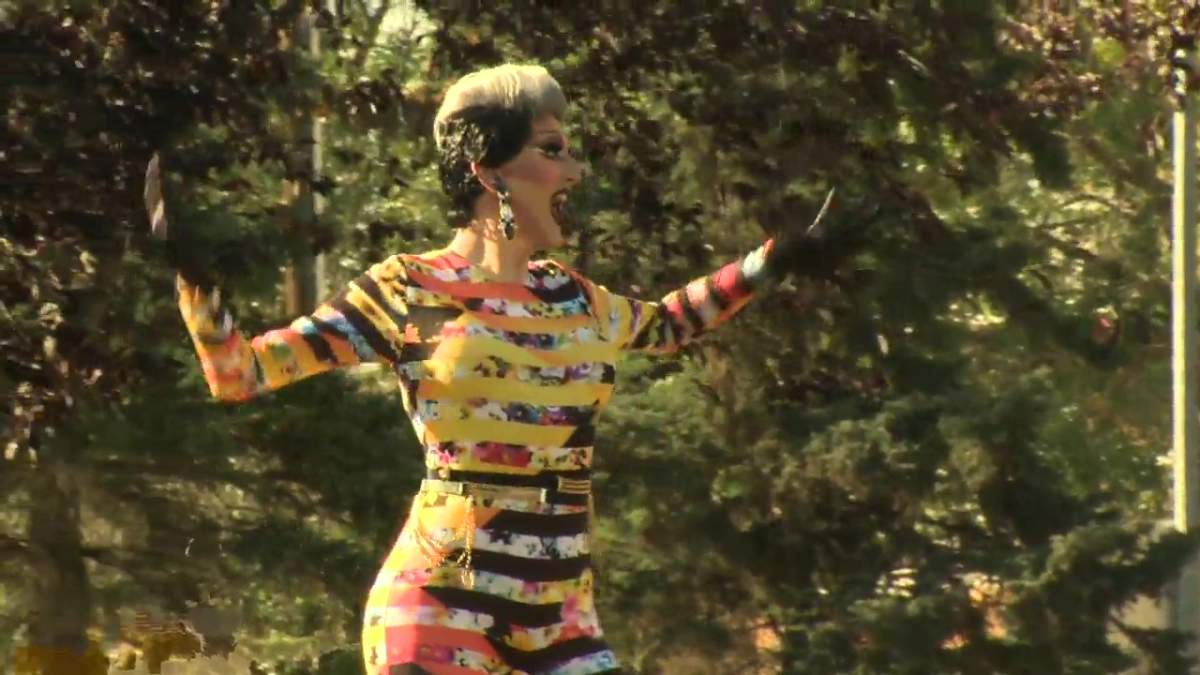 An outdoor drag show at Constable Ezio Faraone Park in central Edmonton, Alta. in September 2020.