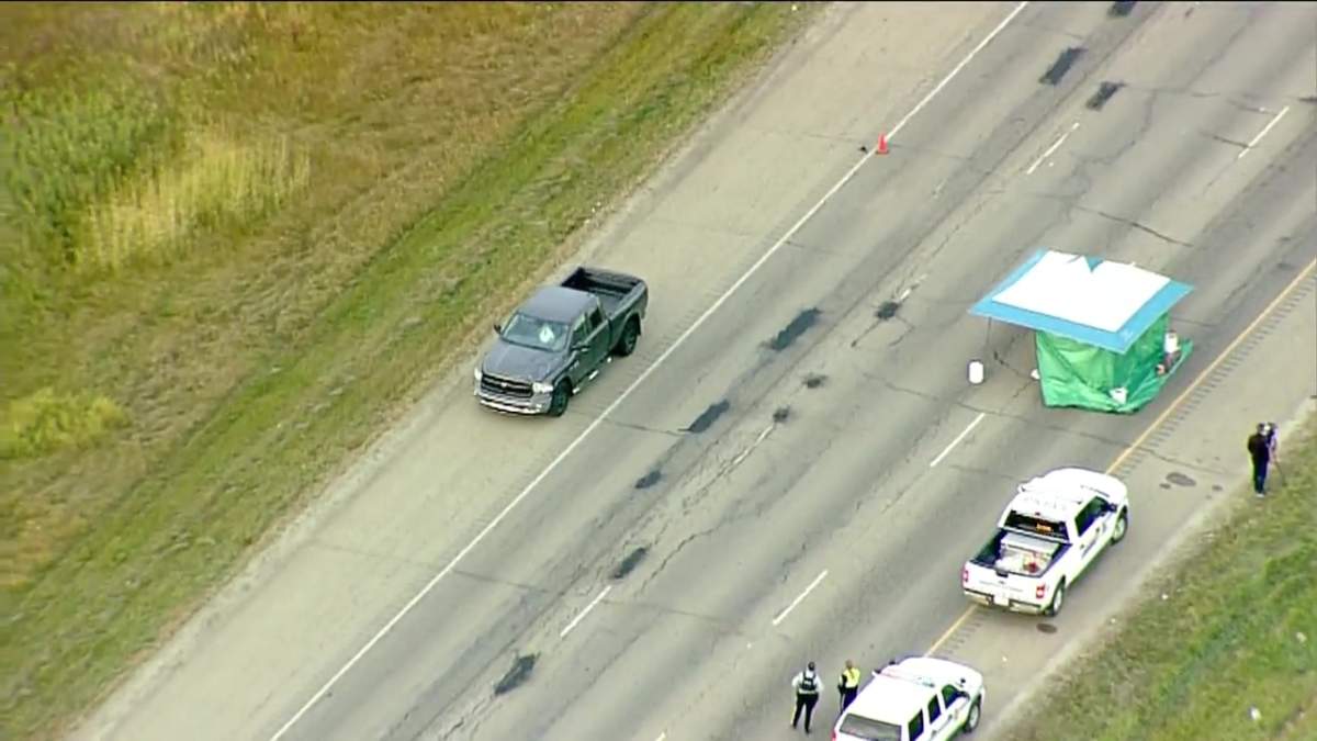 Fatal pedestrian collision on Highway 16A near Veterans Way between Spruce Grove and Stony Plain in Parkland County on Oct. 7, 2020.