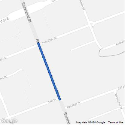 Richmond Street between Piccadilly and Mill Streets will be closed today due to emergency track repairs by CP Rail.