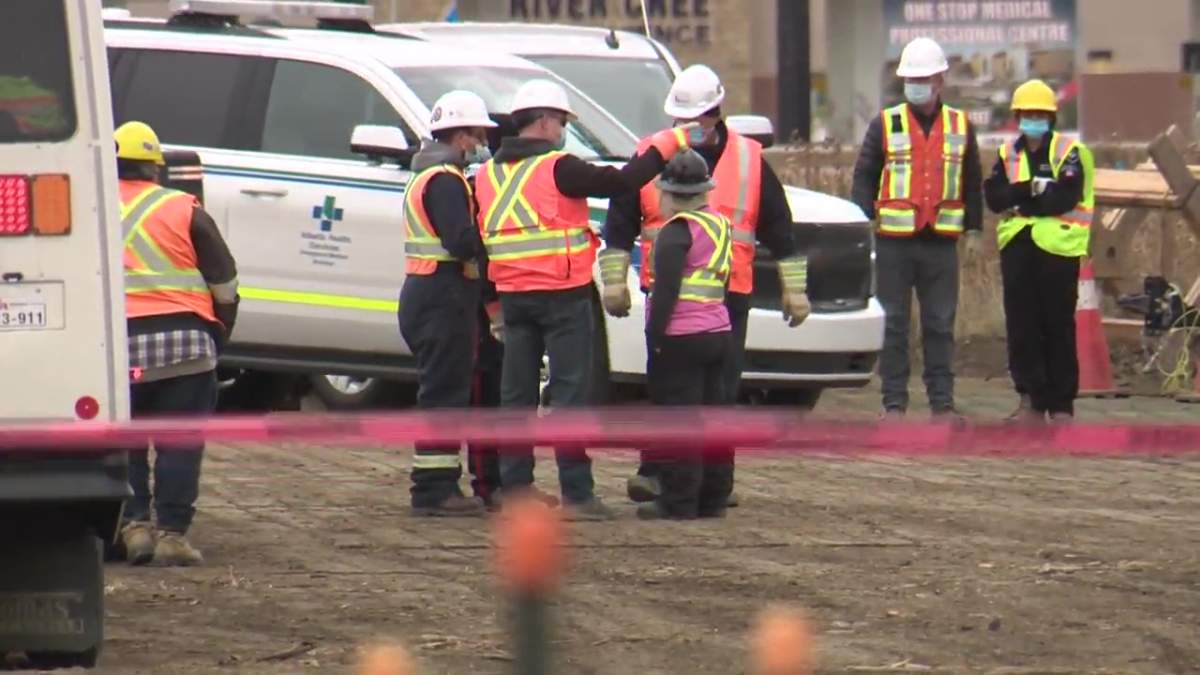 Emergency crews were called to a workplace incident near Winterburn Road and Whitemud Drive in west Edmonton on Tuesday, October 27, 2020.