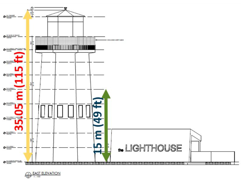 The dimensions of the proposed lighthouse tasting room.