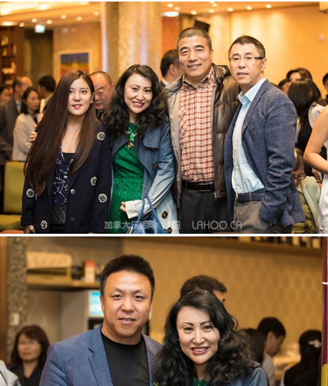 Rongxiang Yuan meets with CACA associates and politicians including Burnaby Coun. James Wang (bottom left in blue jacket) at a gala dinner in 2017 where Prime Minister Justin Trudeau’s photo with Yuan was prominently displayed. Lahoo.ca