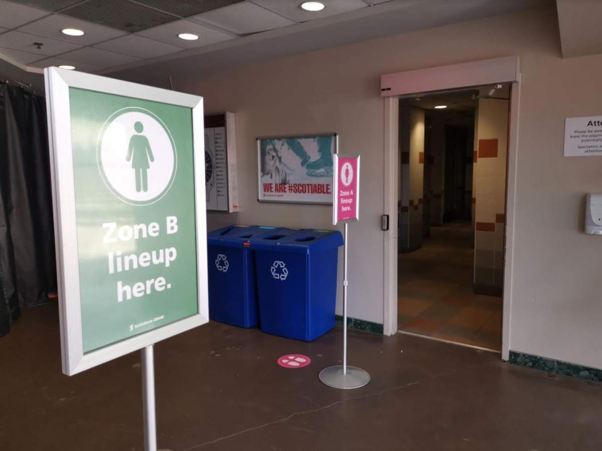 And these signs show which washrooms facility each fan should use.