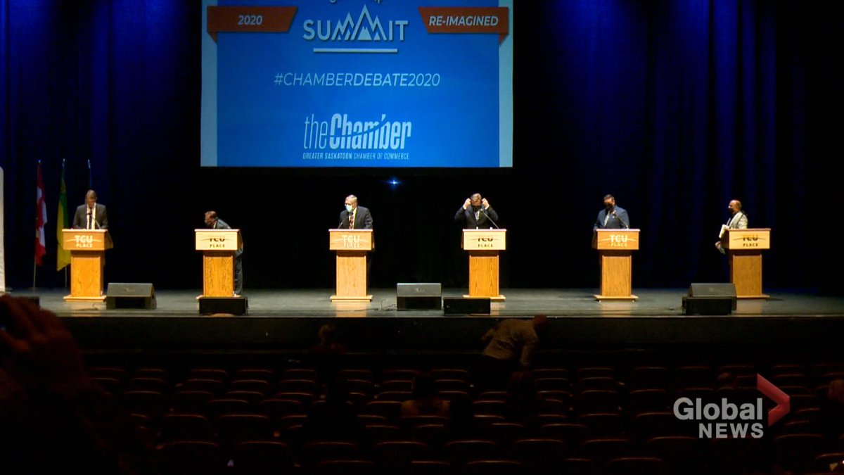 All six mayoral candidates spoke Friday about their proposals to create job Saskatoon, if they are elected next month.