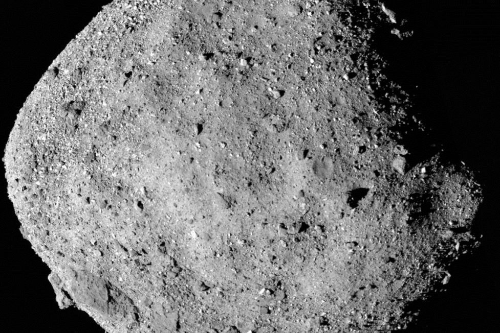 This mosaic image of asteroid Bennu is composed of 12 PolyCam images collected on Dec. 2, 2018 by the OSIRIS-REx spacecraft.