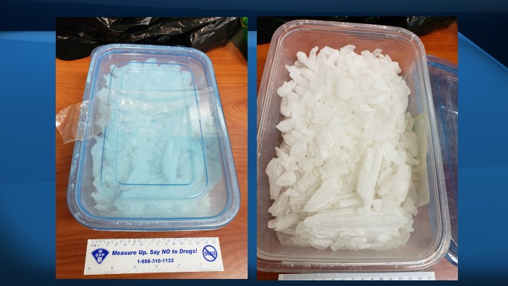 Police say they seized more than $100,000 worth of methamphetamine in Hanover, Ont., on Sunday.