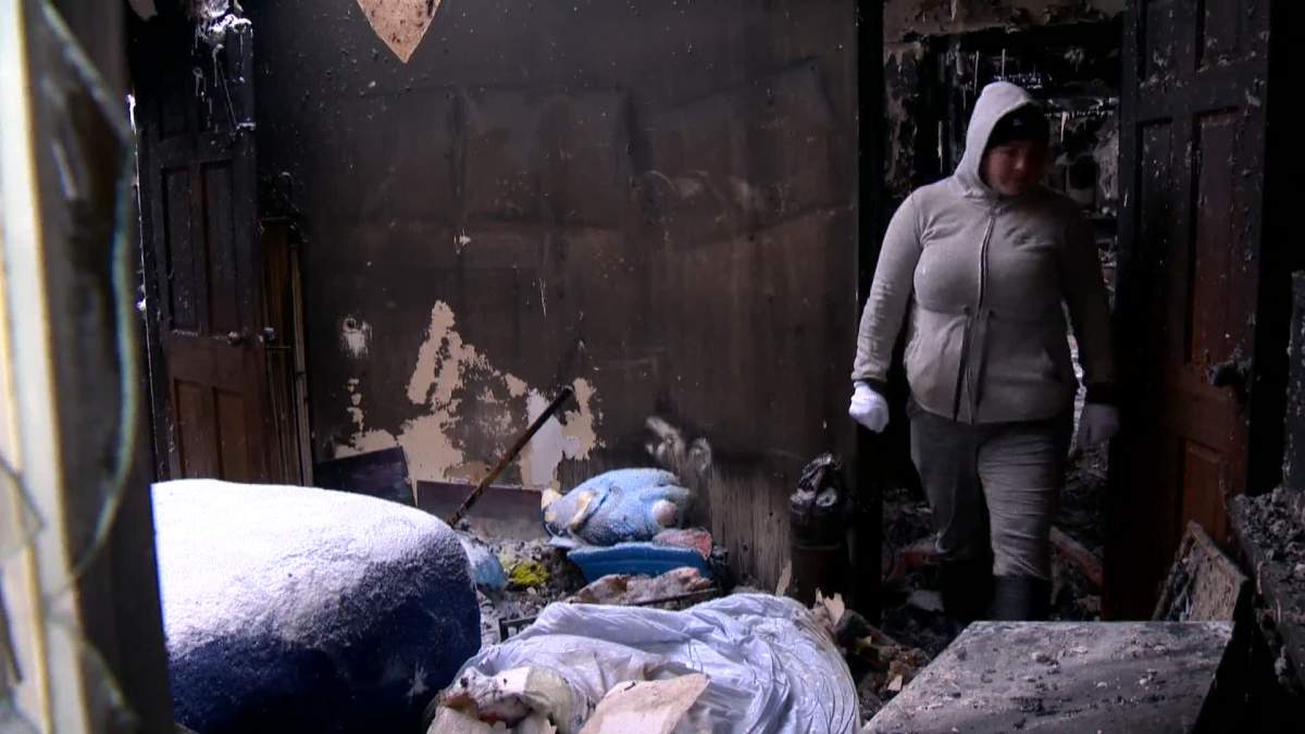 The damage left behind after a fire tore through Saz Cuthbertson’s rental home east of Calgary.