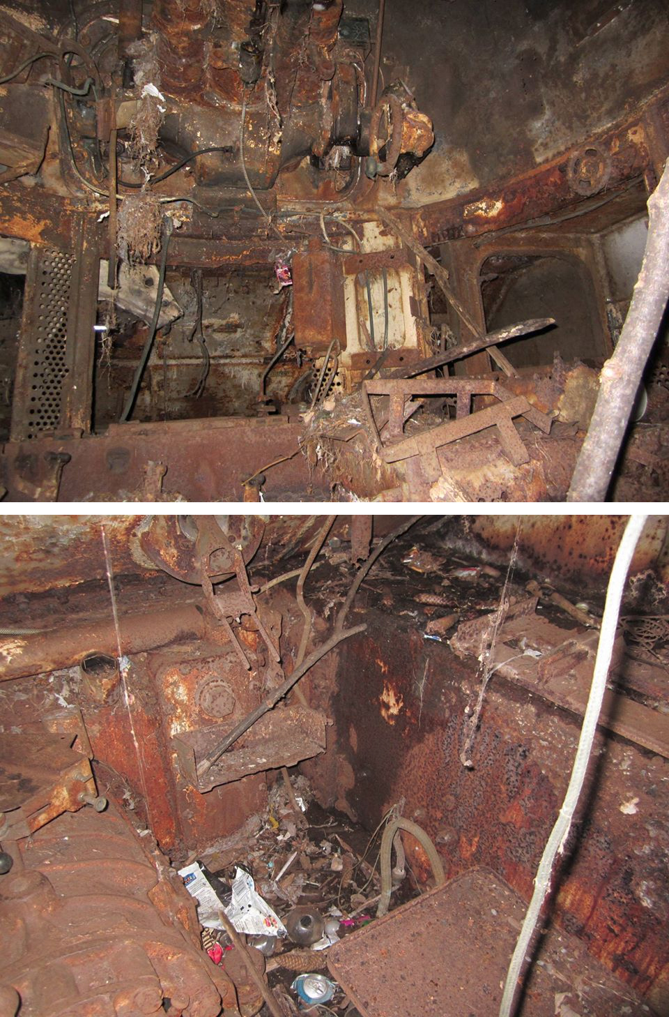 Photos taken inside of the Holy Roller during a 2017 technical inspection. It was the first time the tank had been opened since it was placed in Victoria Park in 1956.