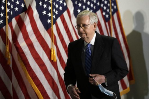 U.S. Senate Majority Leader Mitch McConnell departs after the Republican policy luncheon on Capitol Hill in Washington on Oct. 20, 2020.