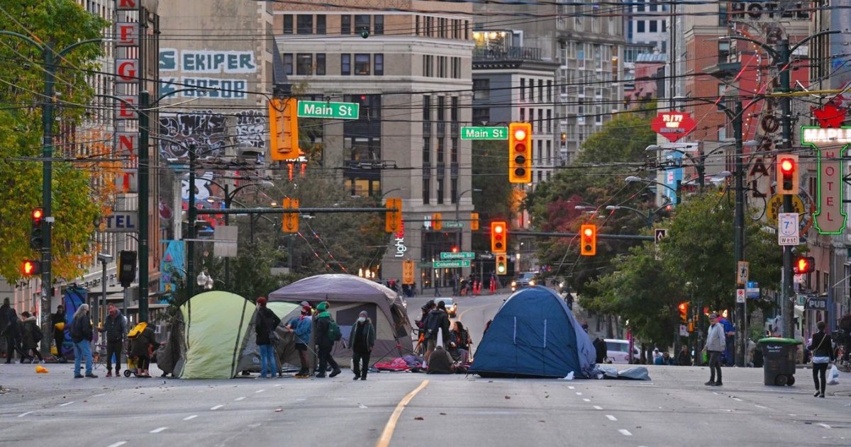 Protesters erected tents in the intersection of Main and Hastings streets Wednesday, and vowed to occupy the street overnight. 