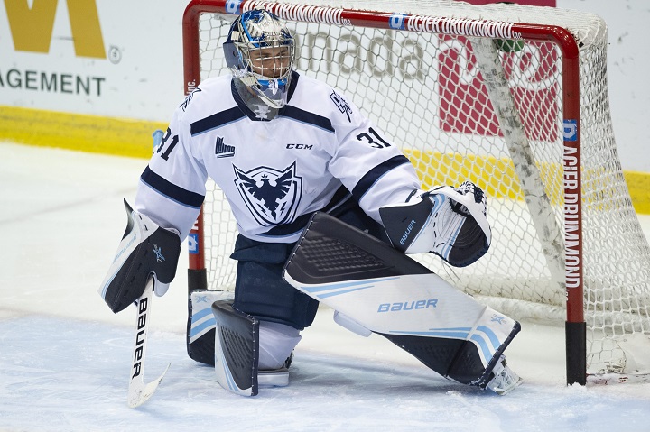 A file photo of Samuel Hlavaj, player of Sherbrooke Phoenix for the 2019-20 of the QMJHL. The team has suspended activities for 14 days after a COVID-19 outbreak. Thursday, Oct. 8, 2020.