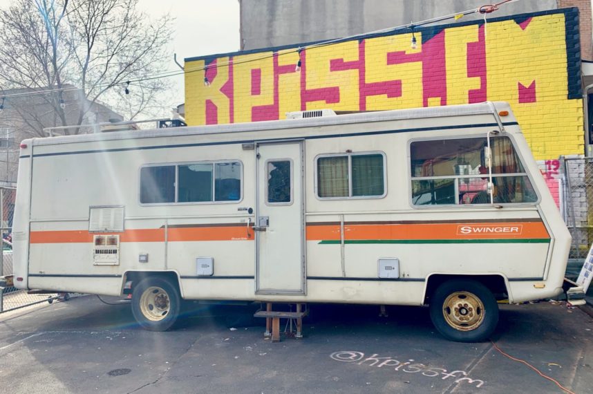 KPISS’s converted studio inside a RV camper