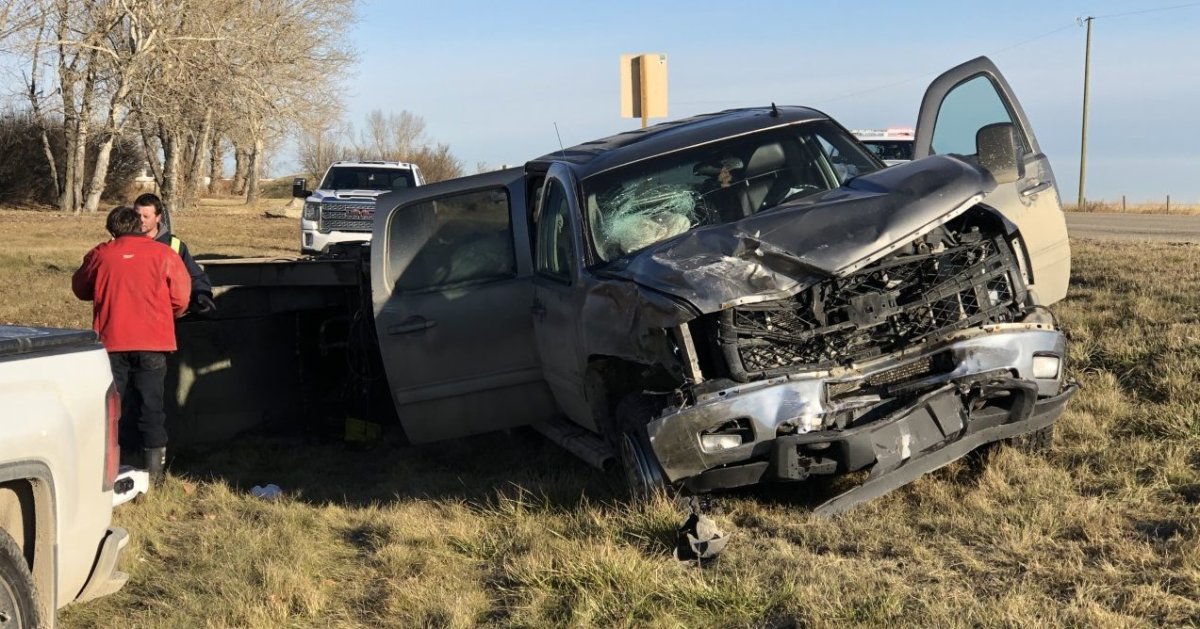 Crews responded to a two-vehicle crash north of Calgary on Saturday, Oct. 31, 2020.