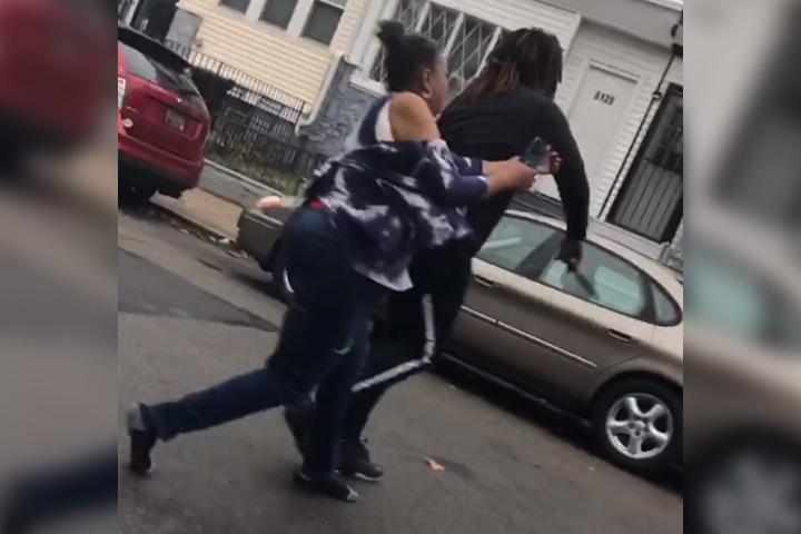 Walter Wallace Jr., right, is shown in this witness video recorded moments before he was fatally shot by police in West Philadelphia, Pa., on Oct. 26, 2020.