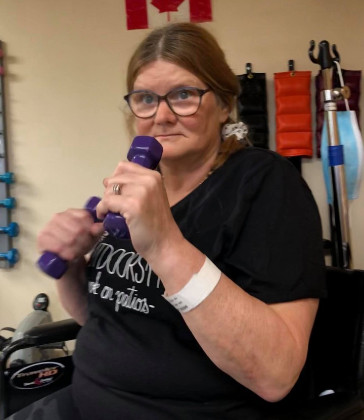 Shelley Biscoe recovering from COVID-19 in the hospital. Biscoe contracted the novel coronavirus from a family member.