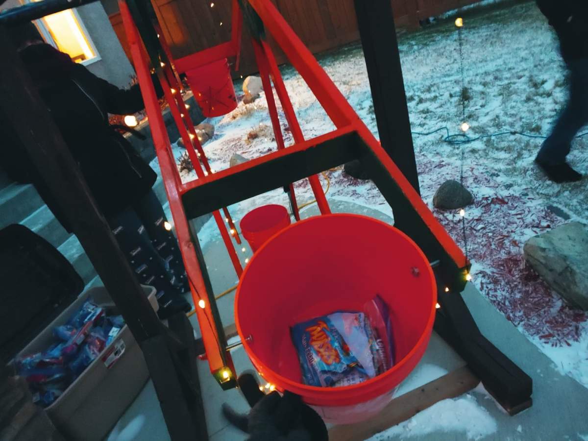 Candy inside one of the eight buckets on the wheel.
