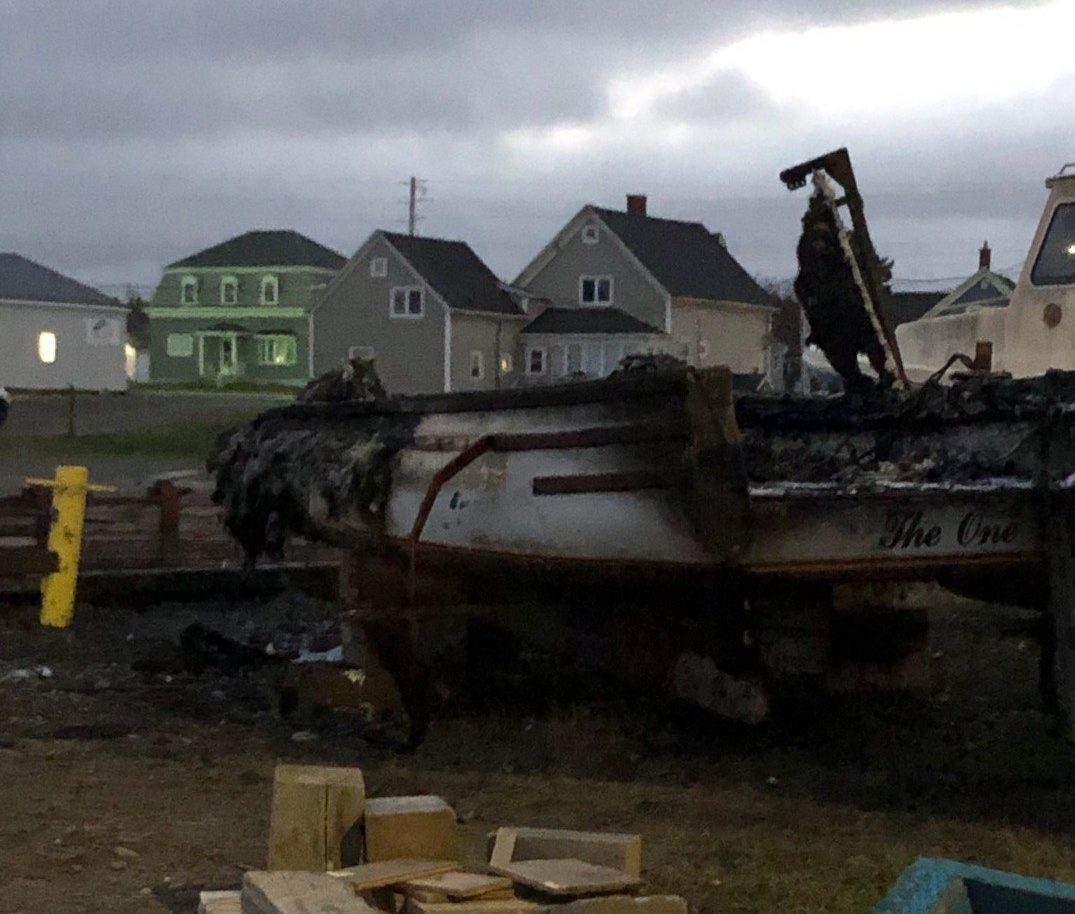 RCMP are investigating after a boat fire in Meteghan River, N.S., on Nov. 6, 2020. 