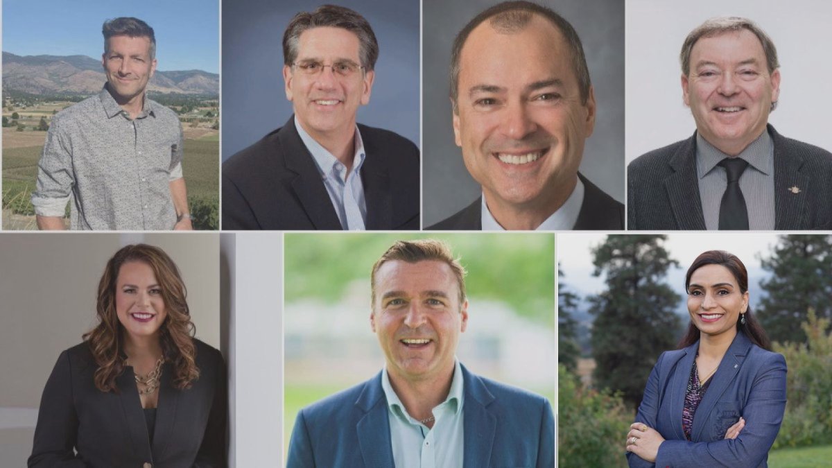 The winners of the 2020 B.C. election in the Okanagan, Shuswap and Boundary regions. From top left, Roly Russell (Boundary-Similkameen), Dan Ashton (Penticton), Norm Letnick (Kelowna-Lake Country), Ben Stewart (Kelowna West), Renee Merrifield (Kelowna-Mission), Greg Kyllo (Shuswap), Harwinder Sandhu (Vernon-Monashee). 