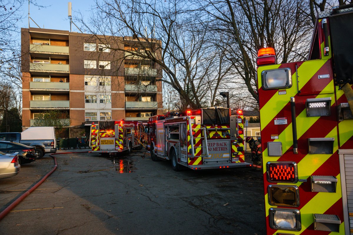 London fire crews at the scene of a fire in a second floor unit of 872 William St., Nov. 14, 2020.
