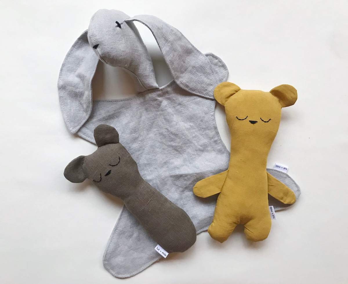 Linen Bear Rattle, $36, available at Tuk & Milo