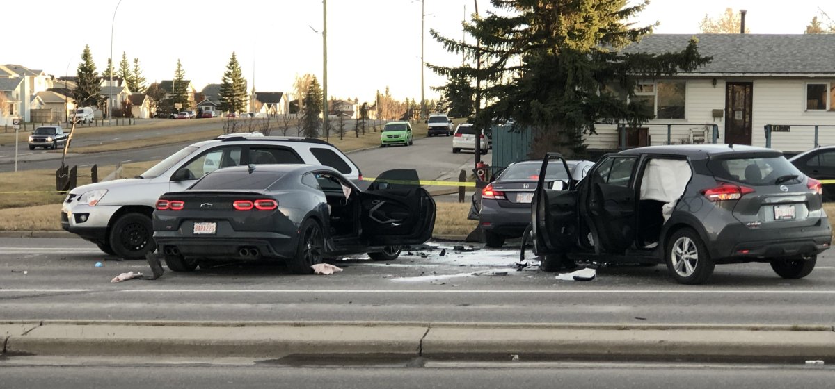 Emergency crews responded to a four-vehicle crash in Calgary on Monday, Nov. 2, 2020.