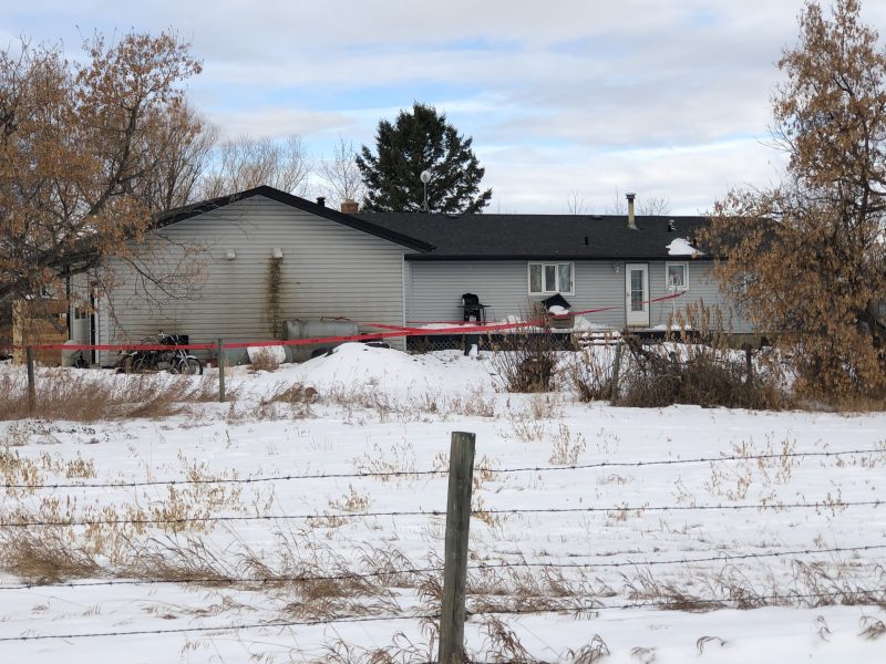 An RCMP investigation east of Delacour, Alta., can be seen on Nov. 25, 2020.