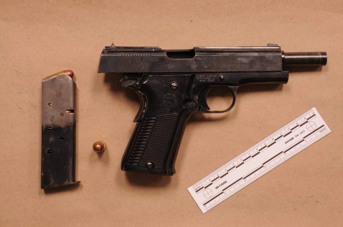 A handgun Halton Regional Police say was seized during a traffic stop in Milton in October that led to charges against an 18-year-old London man.
