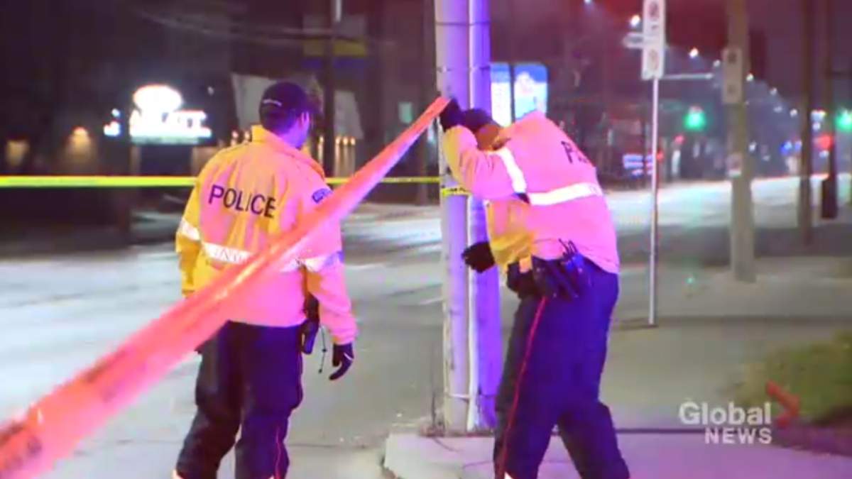 Two Hamilton police officers on scene near Main and Sanford Streets after 19-year-old Yosif Al-Hasnawi was shot on Dec. 2, 2017. The two paramedics who failed to provide the necessaries of life to the teen were sentenced in a Hamilton, Ont. court on Tuesday Jan. 18, 2022.